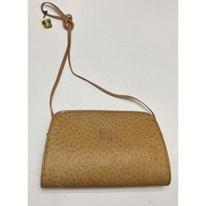 Vtg Pristine Anne‎ Klein by Calderon Leather Ostrich Design Shoulder Bag Clutch
